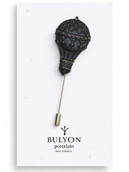 Брошь ручной работы Bulygin «Аэростат», фарфор, чёрно-золотистая, фото 1.