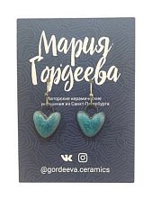 Серьги Мария Гордеева Сердечки, на короткой петле, керамика, мятные