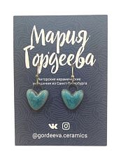 Серьги на короткой петле Сердечки, керамика, мятные