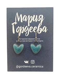 Серьги на короткой петле Сердечки, керамика, мятные