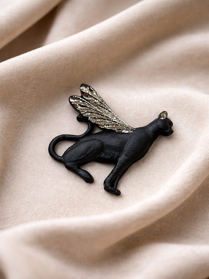 Брошь ручной работы Bulygin «Гепард», фарфор, чёрно-серебристая, фото 3.