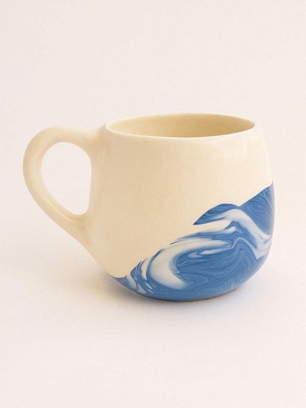 Кружка ручной работы мятая «Синий мрамор», керамика, 250 мл, фото 2.