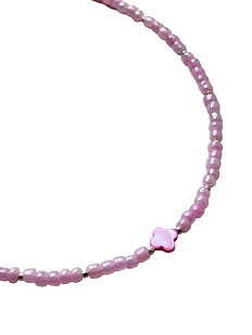 Чокер ручной работы «Клевер», розовый, бисер