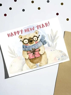 Открытка DARI DARI на Новый год «Медведь с подарком», А6