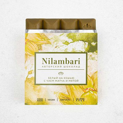 Белый шоколад Nilambari на кешью с чаем матча и мятой, фото 2.