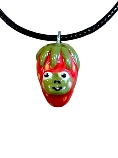 Подвеска ручной работы Боттери керамика «‎Лягушка в клубничке» роспись, керамика‎