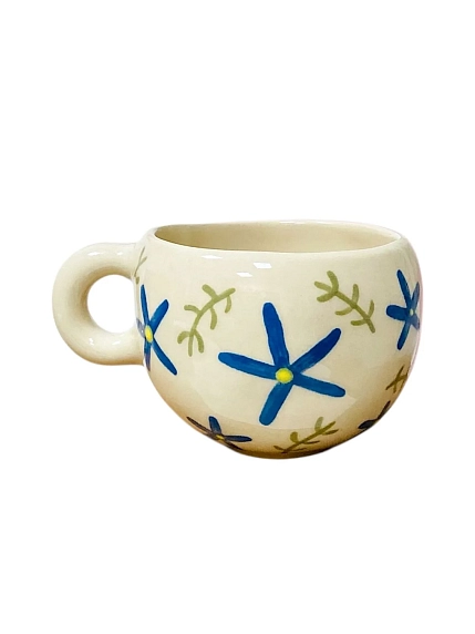 Кружка ручной работы Малёма с росписью Синие цветы и веточки, керамика, 250 мл, фото 2.
