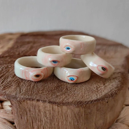 Кольцо Боттери керамика «‎Смотрящее»‎‎ с глазом, керамика, фото 3.