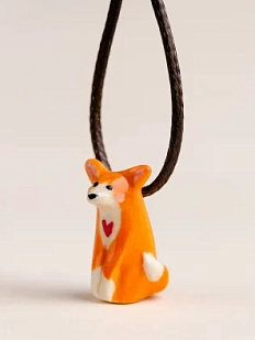 Подвеска ручной работы Боттери керамика с собачкой «‎Сиба-ину с сердечком»‎, керамика