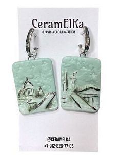 Серьги «Питер», фарфор, мятные