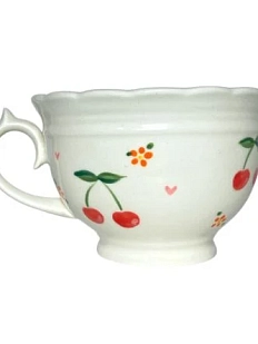 Чашка для чая ручной работы Slowday Ceramics с вишенками «Винтаж», полуфарфор, 250 мл