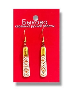 Серьги ручной работы Быкова керамика с красным орнаментом‎, фарфор