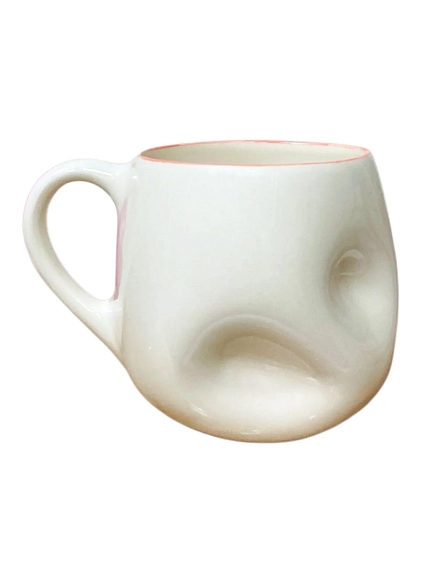 Кружка ручной работы РУКИ В ГЛИНЕ «Mood: prosecco all the time», белая, керамика, 400 мл, мятая, фото 2.