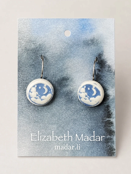 Серьги Elizabeth Madar Луна, керамика, голубые, фото 1.