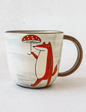 Кружка ручной работы Ким керамика с росписью Лис с зонтиком-мухомором, керамика, 450 мл