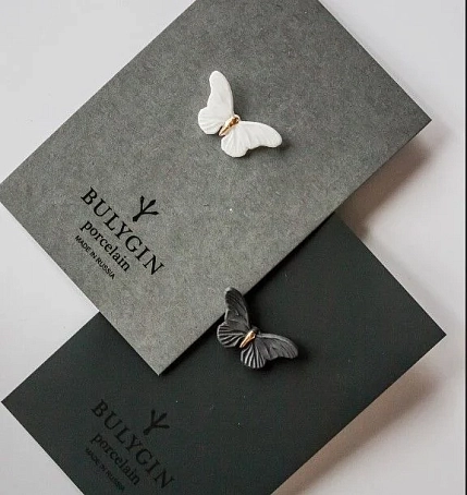 Брошь ручной работы Фарфор Булыгина «Бабочка», бело-золотистая, фото 4.