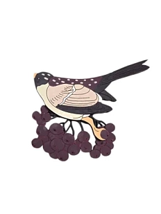 Брошь ручной работы «Снегирь», бордовая, дерево