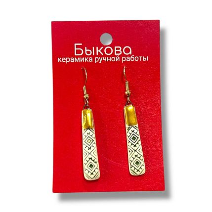Серьги ручной работы с зелёным орнаментом‎,  фарфор, фото 1.