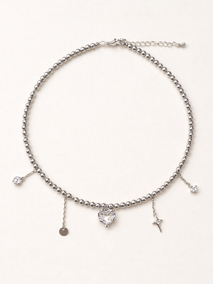 Чокер из тёмного гематита с подвесками «Сердечко, звездочка, шар» Migette, фото 2.