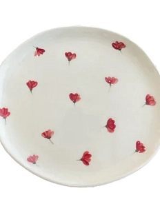 Блюдце круглое ручной работы Красные цветочки, керамика, 17 см
