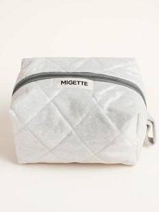 Косметичка ручной работы с карманом Migette, размер S, блестящая с серым подкладом