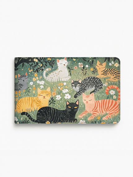 Обложка на студенческий билет «Коты на поляне», экокожа, фото 1.