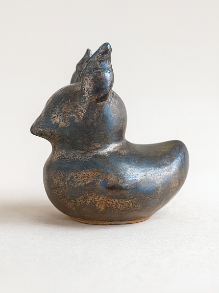 Керамическая фигурка Уточка с рогами, металлик, 7 см, фото 2.