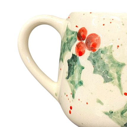 Кружка ручной работы круглая «Остролист», белая, керамика, 250 мл, фото 2.