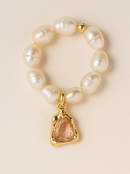 Кольцо из натурального речного жемчуга с подвесом, фото 2.