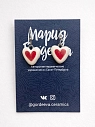 Серьги Мария Гордеева Сердечки, на короткой петле, керамика, красно-белые, превью фото 1