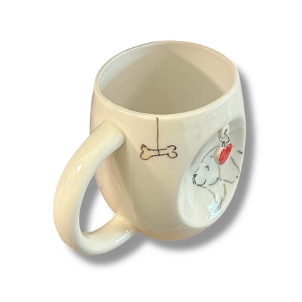 Кружка ручной работы НАДО ЖЕ Собачка и косточкой с подвеской сердечком, керамика, 300 мл, фото 3.