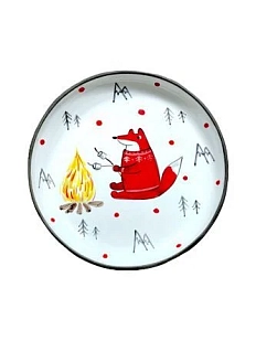 Тарелка ручной работы Ким керамика с бортиком Лис в свитере у костра, белая, 12 см