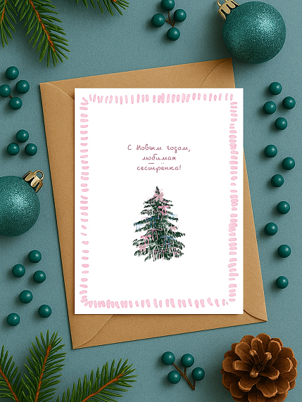 Открытка на Новый год «С Новым годом, любимая сестрёнка!», А6, фото 1.