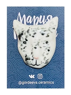 Брошь ручной работы Мария Гордеева «Кот», с чёрными разводами, керамика
