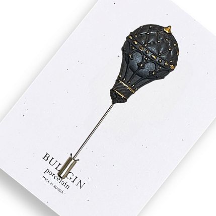 Брошь ручной работы Bulygin «Аэростат», фарфор, чёрно-золотистая, фото 1.