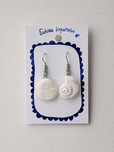 Серьги ручной работы Быкова керамика «Ракушки с Финского залива №2», белые, перламутровые, фарфор
