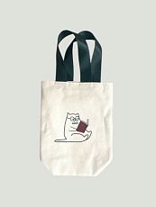 Мини-шоппер для вина «Кот с книгой», 23*30 см