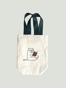 Мини-шоппер для вина «Кот с книгой», 23*30 см