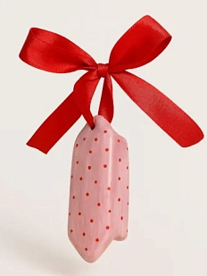 Ёлочная игрушка ММ керамика конфета в горошек сиренево-красная