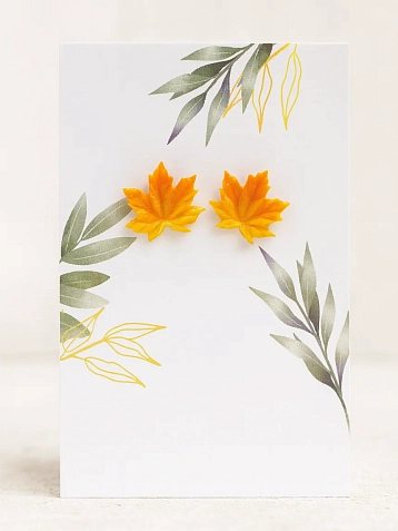 Серьги-гвоздики Подарки руками «Кленовые листочки», полимерная глина, фото 2.