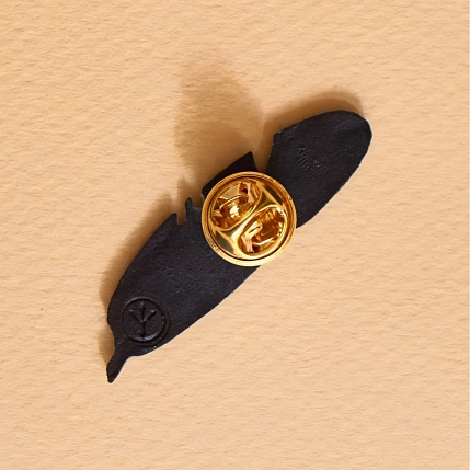 Брошь ручной работы Фарфор Булыгина «Перо», чёрно-серебристая, фото 5.