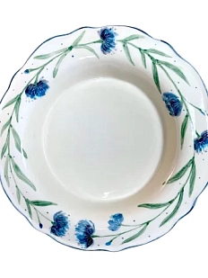 Тарелка глубокая ручной работы «Васильки», полуфарфор, 20 см