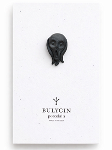 Брошь ручной работы Bulygin «Мунк», чёрная, фарфор