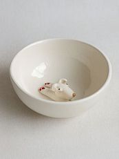 Пиала ручной работы с фигуркой внутри Собачка, белая, керамика, 10,5 см