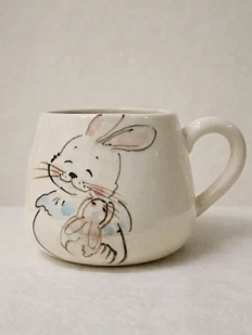 Кружка ручной работы НАДО ЖЕ с росписью «Зайка и зайчонок», белая, керамика, 300 мл