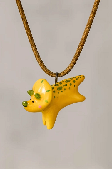 Подвеска ручной работы Боттери керамика с динозавром «‎Трицератопс»‎, жёлтый, керамика, фото 1.