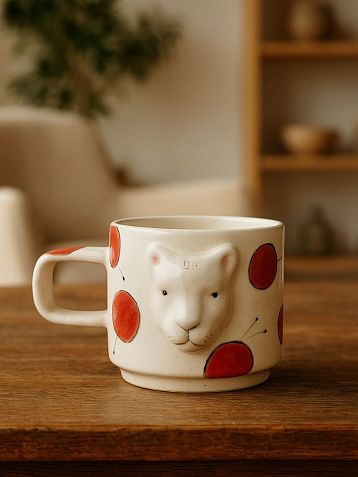 Кружка ручной работы Мария Гордеева Кот с вишенками, керамика, 250 мл, фото 3.