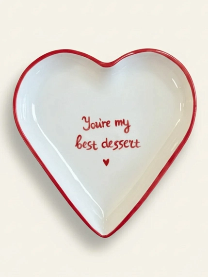 Тарелка ручной работы Йеллоускуп в форме сердечка «You're my best dessert», керамика, 13 см, фото 1.