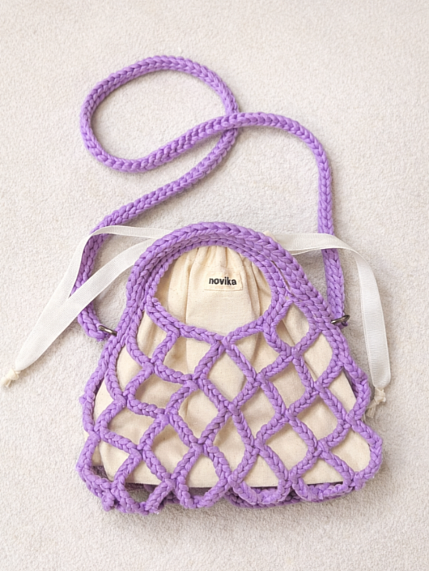 Авоська вязаная ручной работы, лавандовая, фото 2.