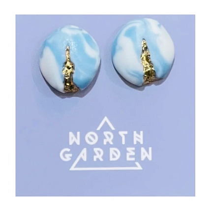 Серёжки-гвоздики круглые из фарфора с позолотой, фото 1.